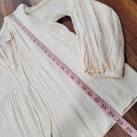 Skies Are Blue Boho Top Tie Neckline Sewn Pleating Details Button Cuff - Picture 6 of 9